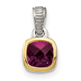 14k Multi-Tone Gold Pendant with Cushion-Cut Rhodolite Garnet, Modern Fine Jewelry