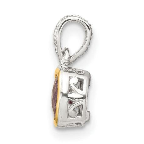 14k Two-Tone Gold Pendant with Cushion Cut Amethyst, Textured Silver Bail