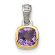 14k Two-Tone Gold Pendant with Cushion Cut Amethyst, Textured Silver Bail