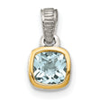 14k Two-Tone Gold Pendant with Aquamarine Cushion Cut Gemstone, Modern Drop Style for Women