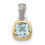 14k Two-Tone Gold Pendant with Aquamarine Cushion Cut Gemstone, Modern Drop Style for Women