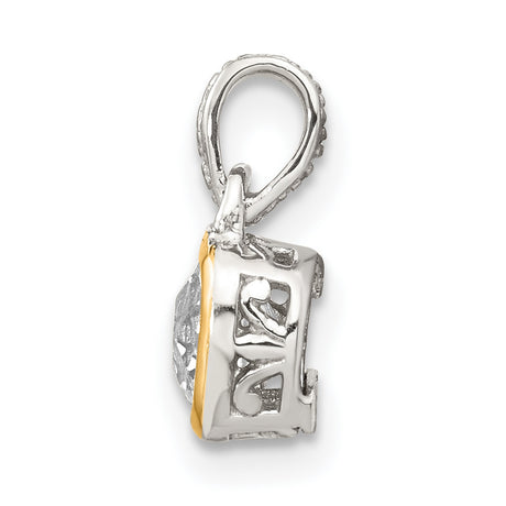 14k Two-Tone Gold and Sterling Silver Pendant with Cushion-Cut White Topaz in Bezel Setting