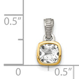 14k Two-Tone Gold and Sterling Silver Pendant with Cushion-Cut White Topaz in Bezel Setting
