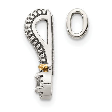 14k Two-Tone Gold and Sterling Silver Charm Pendant with White Topaz, Textured Drop Design