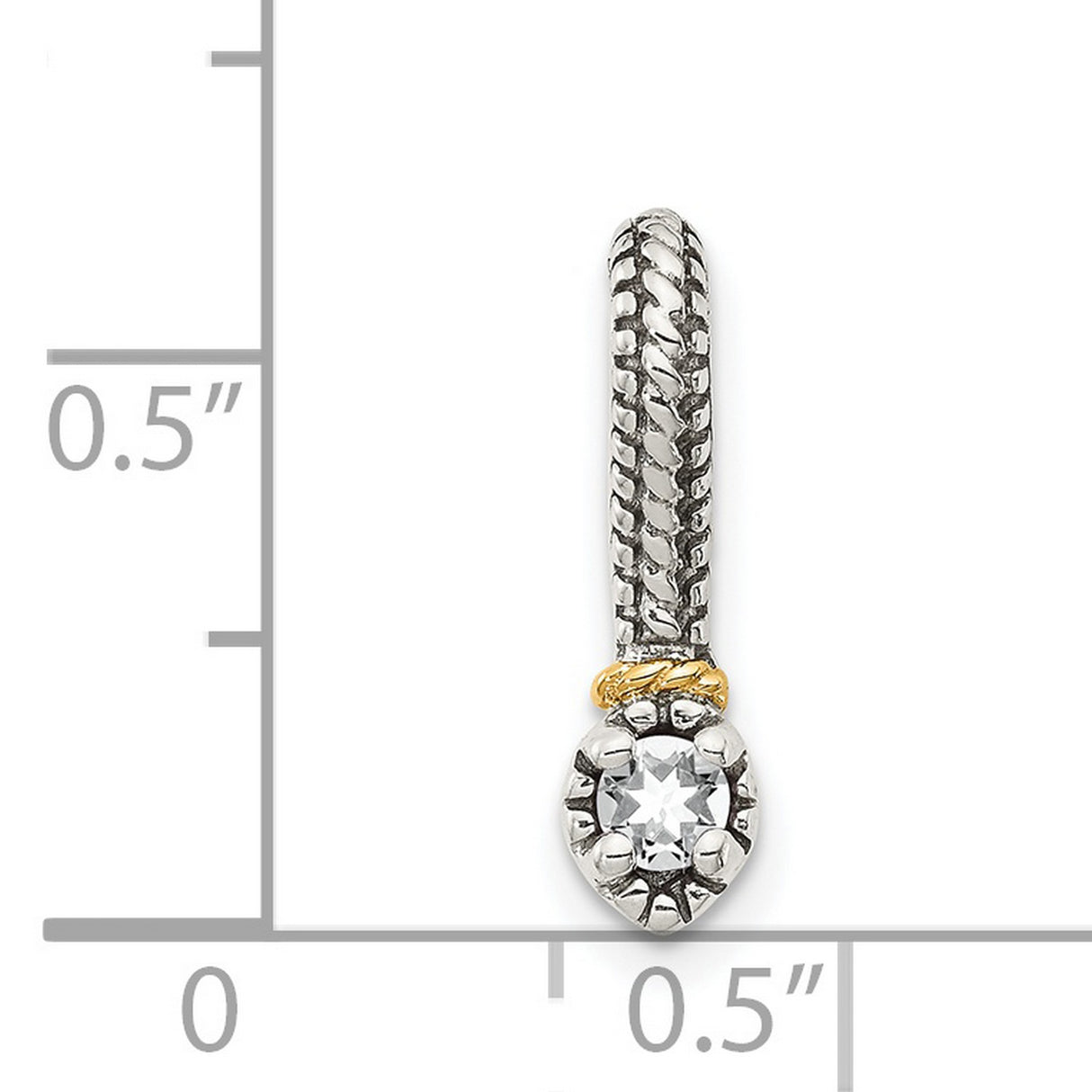 14k Two-Tone Gold and Sterling Silver Charm Pendant with White Topaz, Textured Drop Design