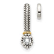 14k Two-Tone Gold and Sterling Silver Charm Pendant with White Topaz, Textured Drop Design