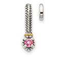 14k and Sterling Silver Charm Bead with Pink Tourmaline, Rope Pattern Dangle Design