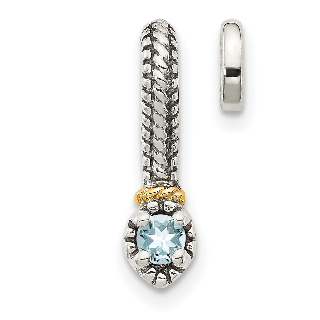 14k Two-Tone Gold Hoop Earrings with Aquamarine, Braided Design, Textured Modern Style