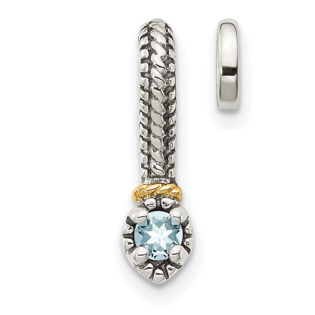 14k Two-Tone Gold Hoop Earrings with Aquamarine, Braided Design, Textured Modern Style