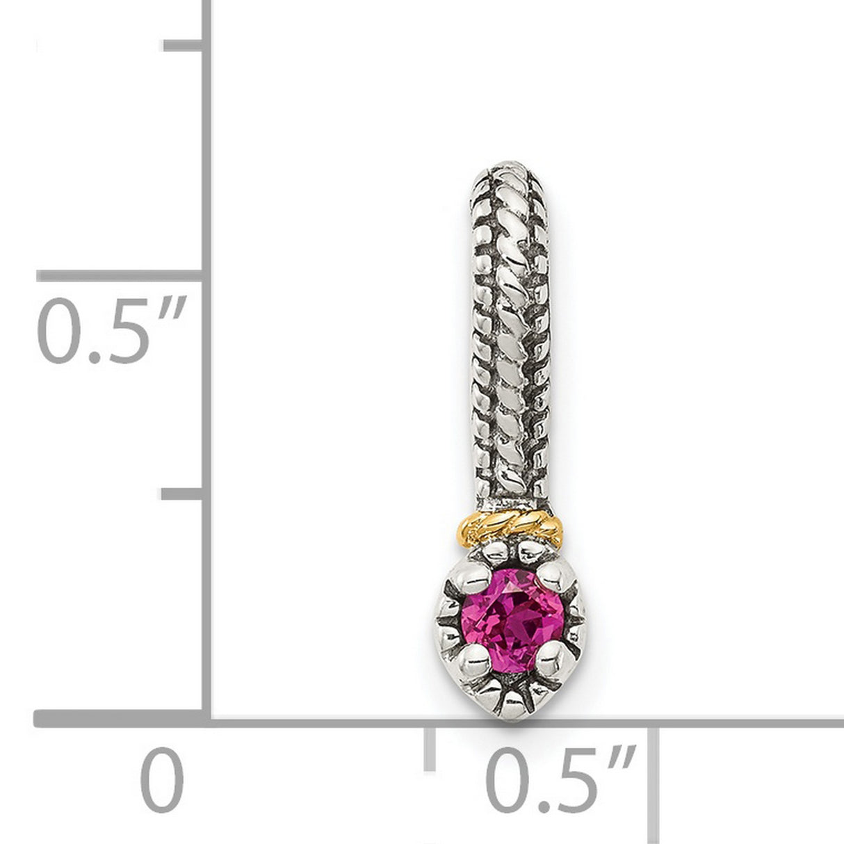 14k Two-Tone Gold and Sterling Silver Pendant with Lab Created Ruby and Braided Twist Design