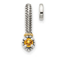 14k Two-Tone Gold Enhancer Pendant with Citrine, Woven Texture, Vintage Artisan Style