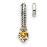 14k Two-Tone Gold Enhancer Pendant with Citrine, Woven Texture, Vintage Artisan Style