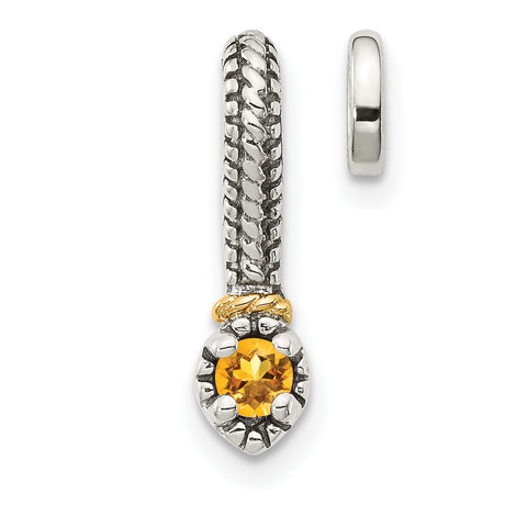 14k Two-Tone Gold Enhancer Pendant with Citrine, Woven Texture, Vintage Artisan Style