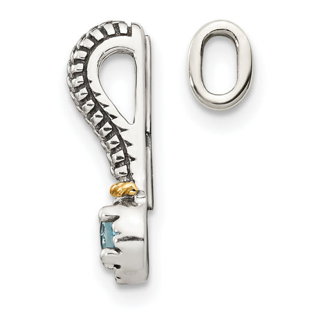 14k Multi-Tone Gold Rope Pendant with Sky Blue Topaz and Textured Design