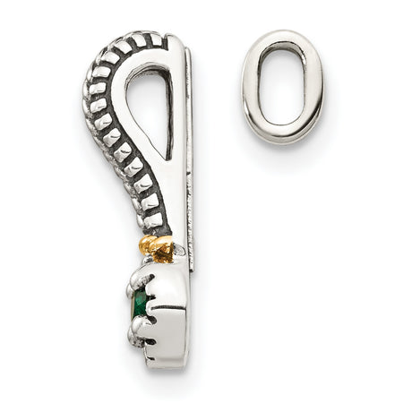 14k Multi-Tone Gold and Sterling Silver Charm Spacer Bead with Lab Created Emerald, Braided Rope Design