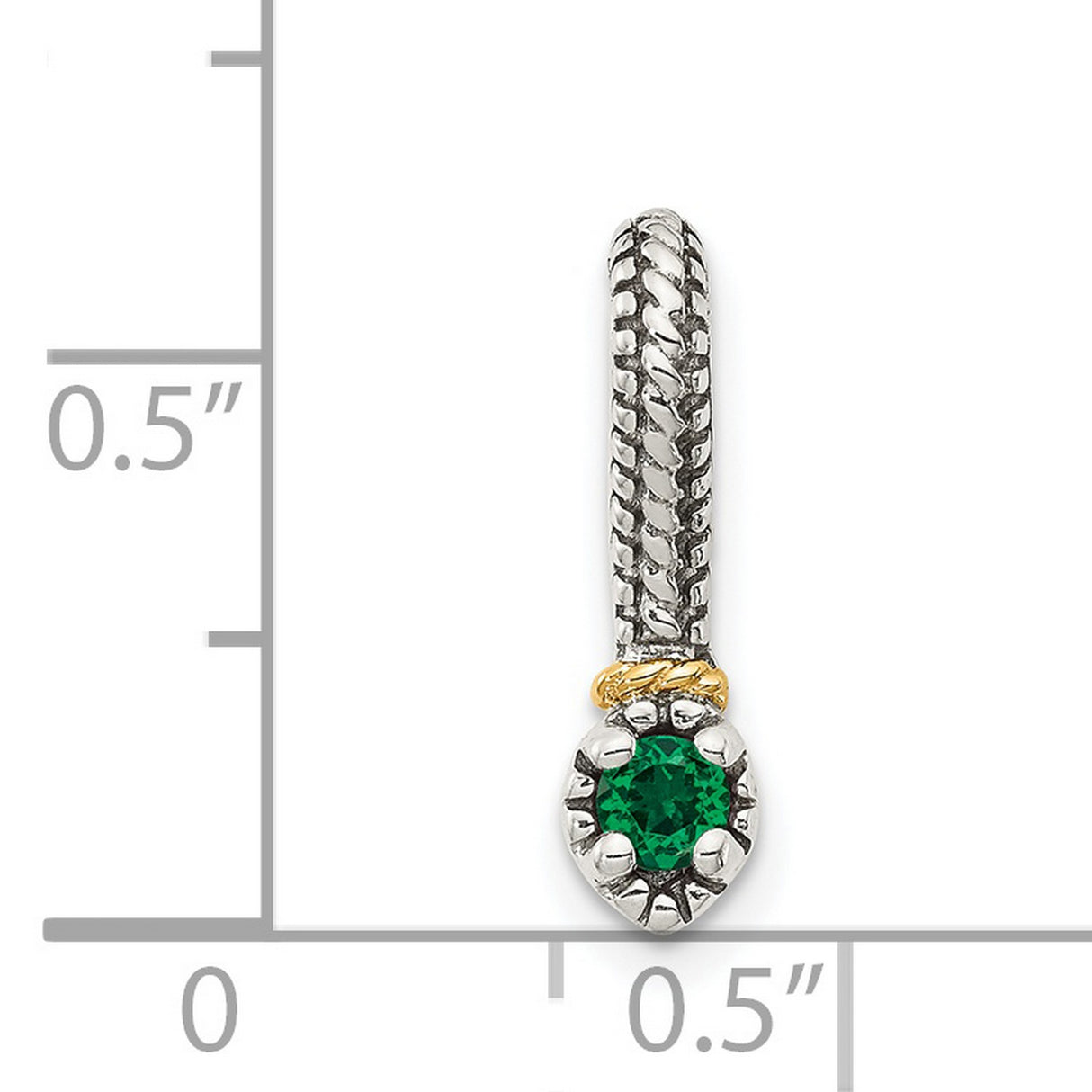 14k Multi-Tone Gold and Sterling Silver Charm Spacer Bead with Lab Created Emerald, Braided Rope Design