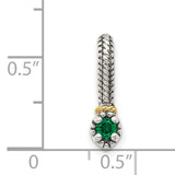 14k Multi-Tone Gold and Sterling Silver Charm Spacer Bead with Lab Created Emerald, Braided Rope Design