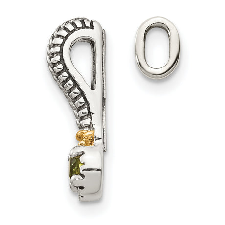 Sterling Silver and 14k Gold Charm with Peridot, Rope and Claw Detail, Dangle Style