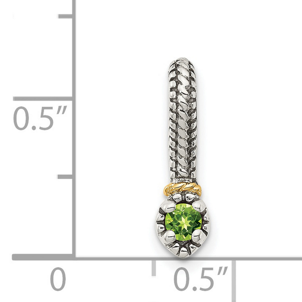 Sterling Silver and 14k Gold Charm with Peridot, Rope and Claw Detail, Dangle Style