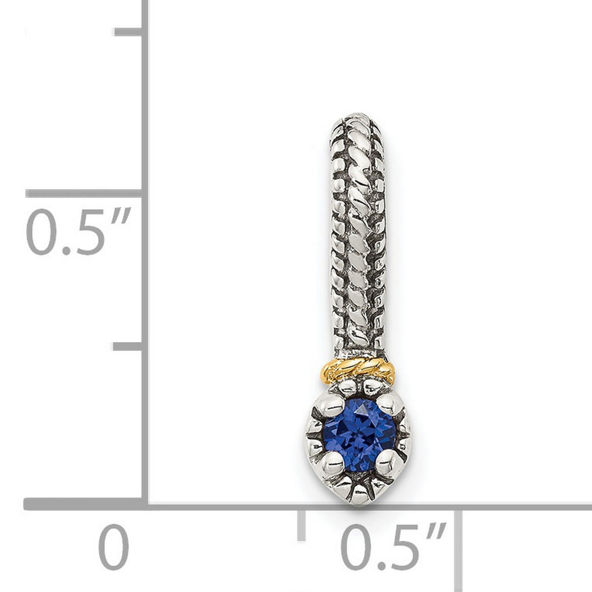 14k Multi-Tone Gold Hoop Earrings with Lab Created Sapphire and Textured Rope Design