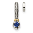 14k Multi-Tone Gold Hoop Earrings with Lab Created Sapphire and Textured Rope Design