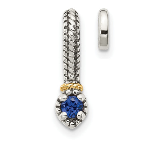 14k Multi-Tone Gold Hoop Earrings with Lab Created Sapphire and Textured Rope Design