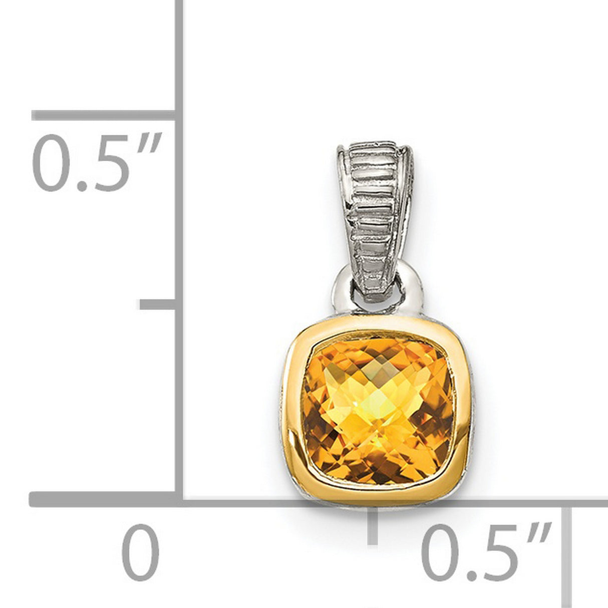 14k Two-Tone Gold and Sterling Silver Cushion Citrine Pendant with Textured Bail