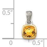 14k Two-Tone Gold and Sterling Silver Cushion Citrine Pendant with Textured Bail