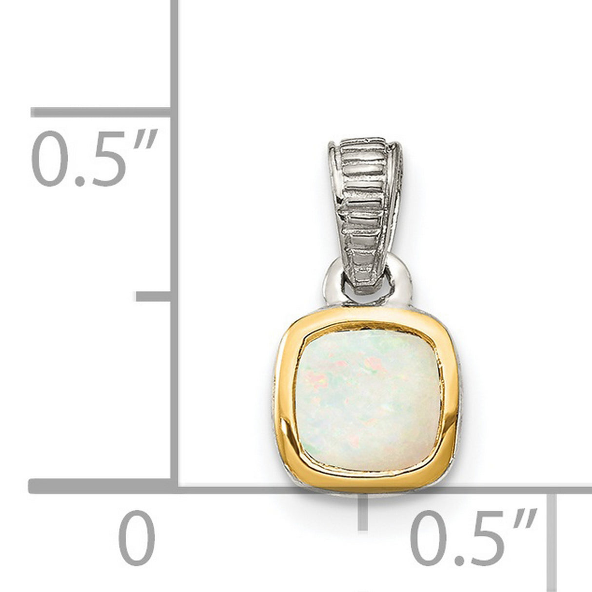 14k Two Tone Gold and Sterling Silver Pendant with Cushion Cut Opal, Minimalist Modern Design