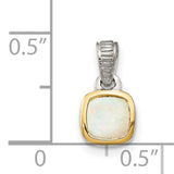 14k Two Tone Gold and Sterling Silver Pendant with Cushion Cut Opal, Minimalist Modern Design