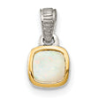 14k Two Tone Gold and Sterling Silver Pendant with Cushion Cut Opal, Minimalist Modern Design