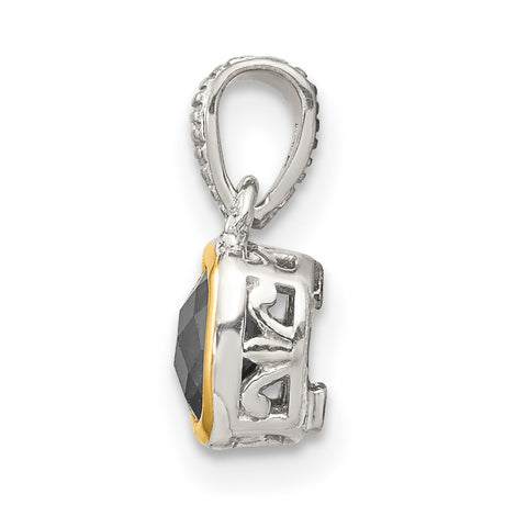14k Two-Tone Gold Pendant with Cushion-Cut Lab Created Sapphire, Modern Minimalist Style
