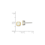 14k Yellow Gold and Sterling Silver Stud Earrings with Cushion Cut White Opal, Filigree Design