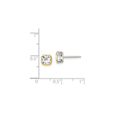 14k Two-Tone Yellow Gold Stud Earrings with White Topaz, Cushion Cut, Filigree Detail