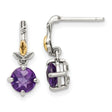 14k Two-Tone Gold Dangle Earrings with Amethyst, Leaf Motif Floral Design for Women