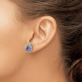 14k Yellow Gold Stud Earrings with Amethyst and Quartz, Two-Tone Round Cluster Design
