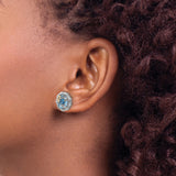 14k Yellow Gold Stud Earrings with London Blue Topaz and Swiss Blue Topaz in Floral Design