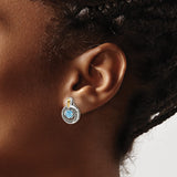 14k Yellow Gold and Sterling Silver Stud Earrings with Swiss Blue Topaz, Beaded Circle Design