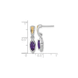 14k Yellow Gold Dangle Earrings with Marquise Cut Amethyst, Two-Tone Drop Style for Women