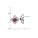 14k Yellow Gold and Sterling Silver Stud Earrings with Garnet, Floral Filigree Design