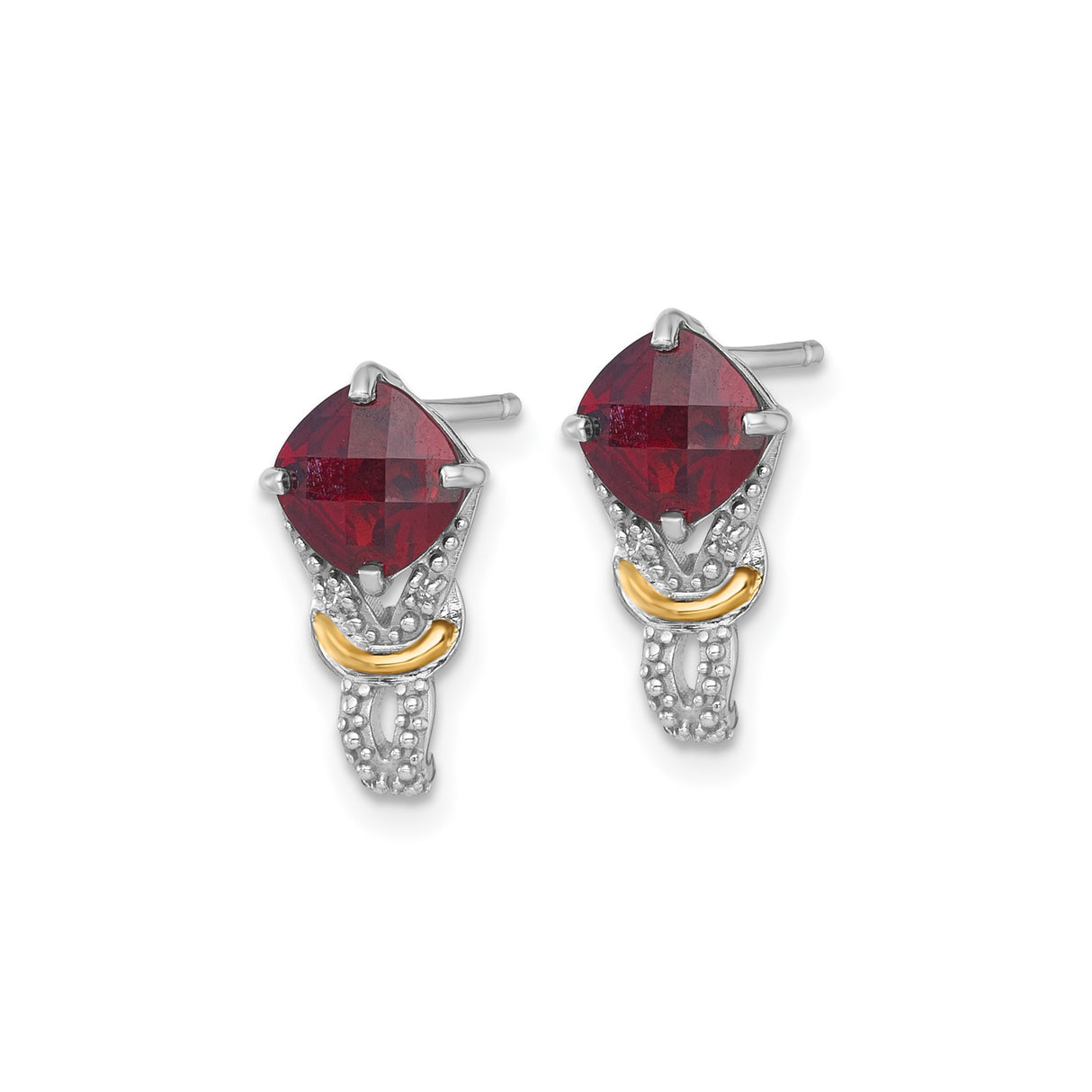 14k Yellow Gold Earrings with Garnet and Diamond, Vintage Inspired Dangle Design for Women