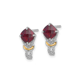 14k Yellow Gold Earrings with Garnet and Diamond, Vintage Inspired Dangle Design for Women