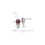 14k Yellow Gold Earrings with Garnet and Diamond, Vintage Inspired Dangle Design for Women