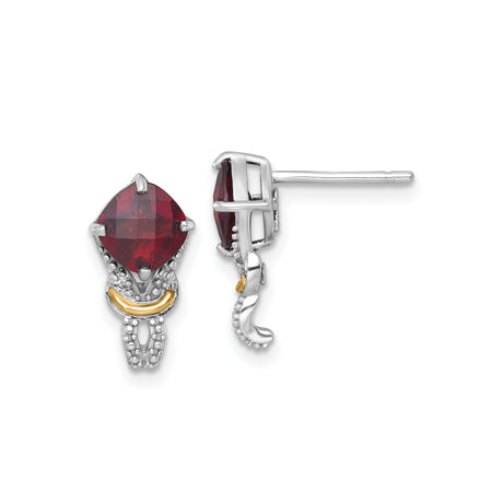 14k Yellow Gold Earrings with Garnet and Diamond, Vintage Inspired Dangle Design for Women