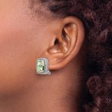 14k Yellow Gold Stud Earrings with Cushion Cut Prasiolite, Two-Tone Braided Vintage Style