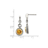 Sterling Silver Dangle Earrings with Round Citrine in Twisted Rope Bezel Setting