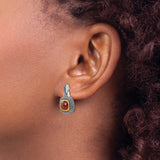 Sterling Silver Stud Earrings with Garnet, Gold Bezel Setting, Vintage Textured Dot Design