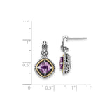 14k Two-Tone Yellow Gold Dangle Earrings with Amethyst, Vintage Floral Rope Design