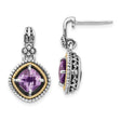 Sterling Silver and 14k Yellow Gold Dangle Earrings with Amethyst, Vintage Floral Rope Design