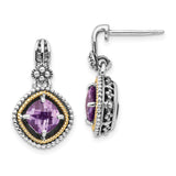 Sterling Silver and 14k Yellow Gold Dangle Earrings with Amethyst, Vintage Floral Rope Design